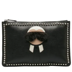 Fendi Karl Lagerfeld Studs Leather Clutch Bag