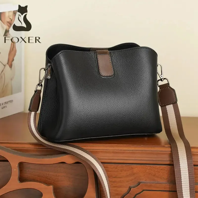 FOXER Brand PVC Leather Strap Shoulder Bag Lady Printing Women's Wide Woven PU Crossbody Bag High Quality Monogram Messenger Bag