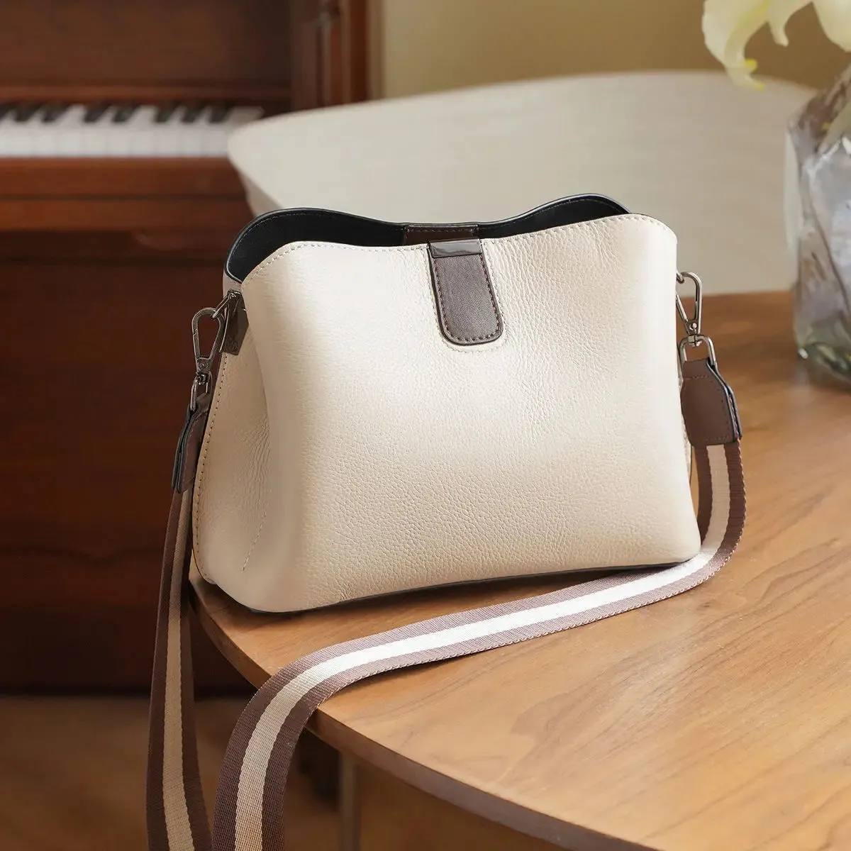 FOXER Brand PVC Leather Strap Shoulder Bag Lady Printing Women's Wide Woven PU Crossbody Bag High Quality Monogram Messenger Bag