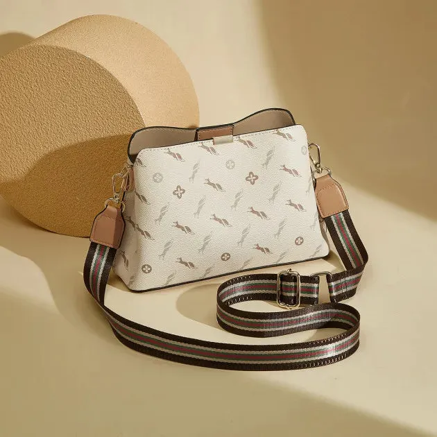 FOXER Brand PVC Leather Strap Shoulder Bag Lady Printing Women's Wide Woven PU Crossbody Bag High Quality Monogram Messenger Bag
