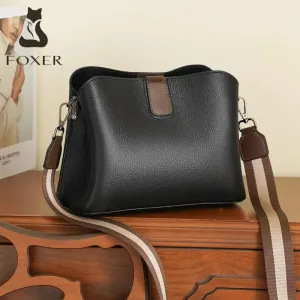 FOXER Brand PVC Leather Strap Shoulder Bag Lady Printing Women's Wide Woven PU Crossbody Bag High Quality Monogram Messenger Bag