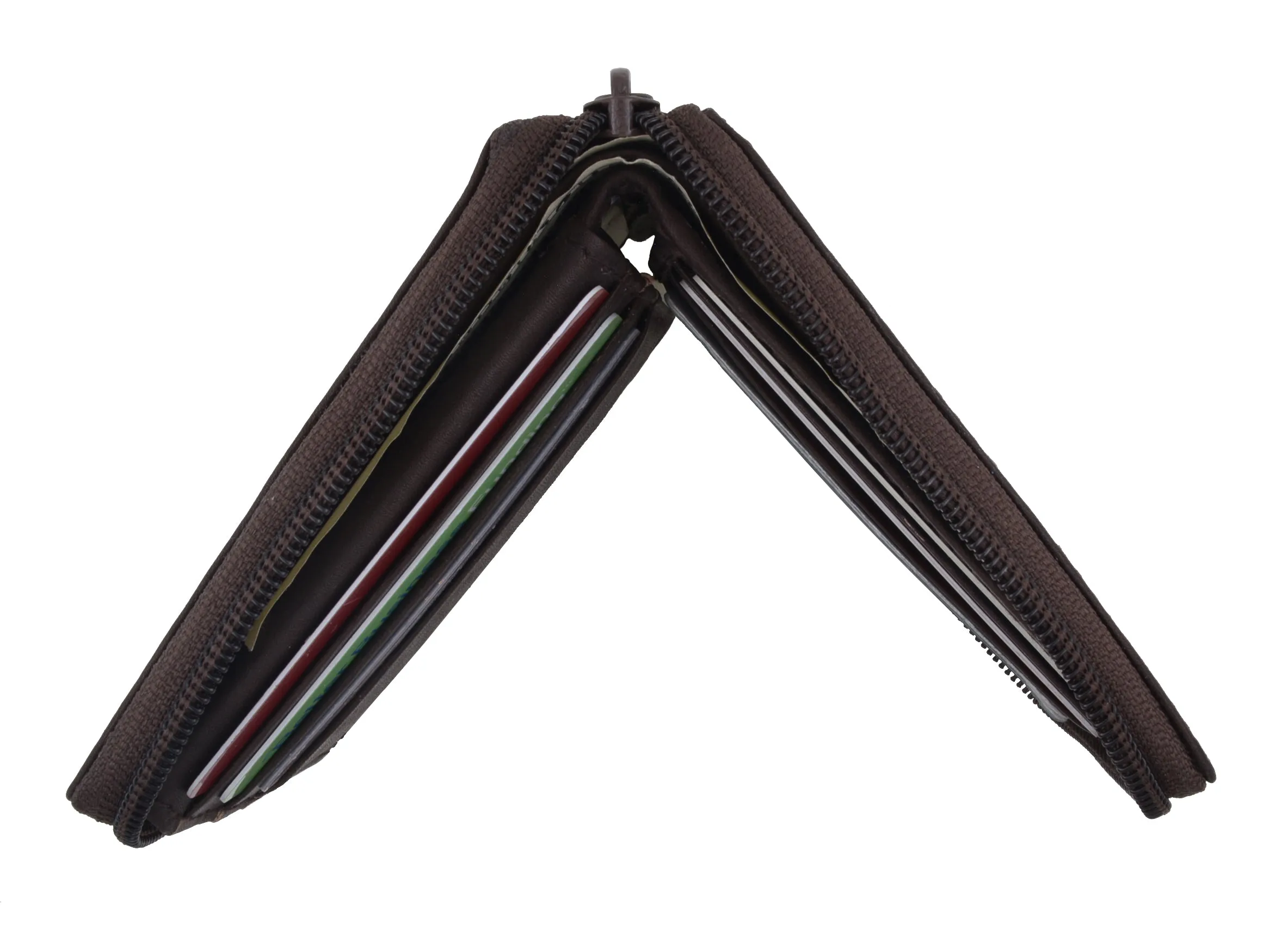 Genuine Leather Men's Zipper Zip-Around Organizer Bifold Wallet 1256 CF