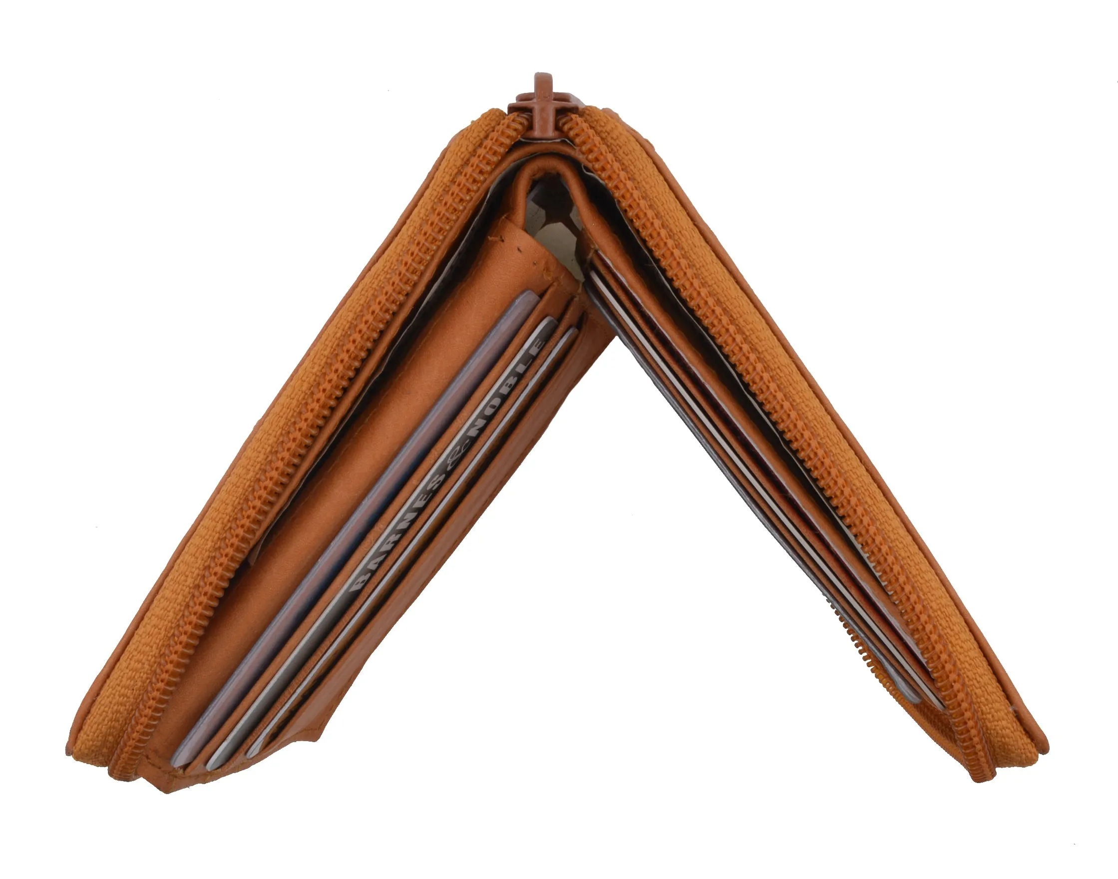 Genuine Leather Men's Zipper Zip-Around Organizer Bifold Wallet 1256 CF