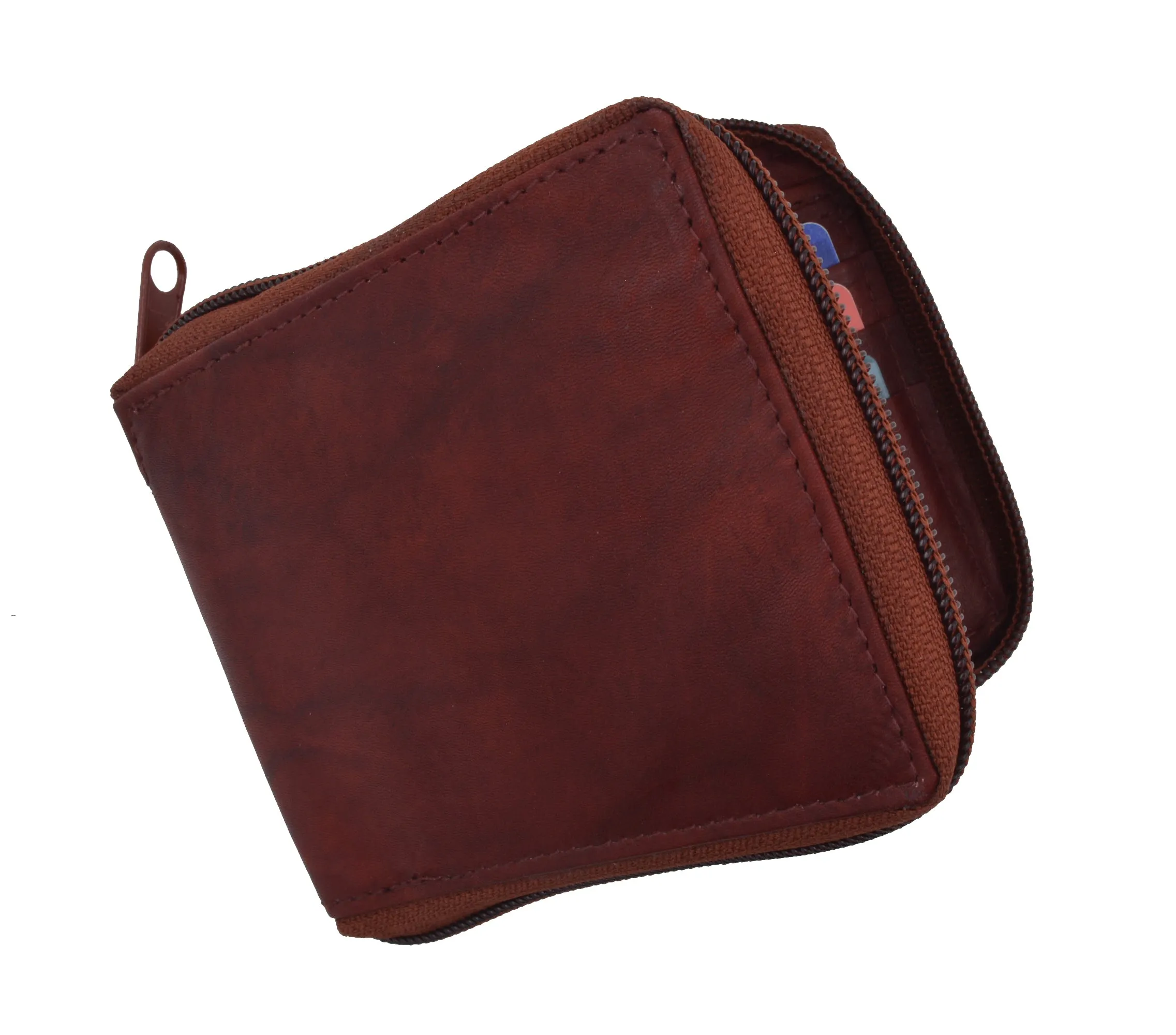 Genuine Leather Men's Zipper Zip-Around Organizer Bifold Wallet 1256 CF