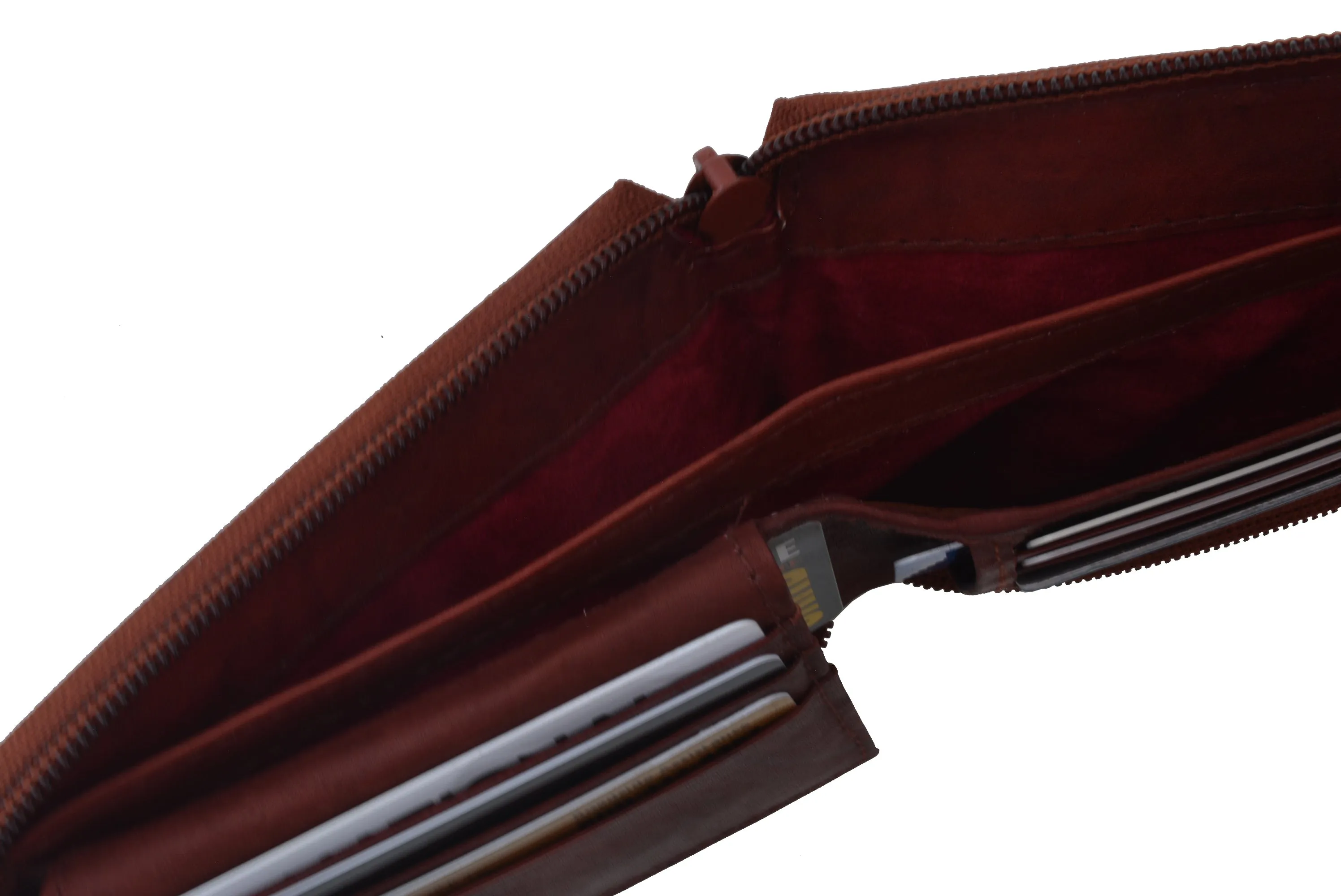 Genuine Leather Men's Zipper Zip-Around Organizer Bifold Wallet 1256 CF