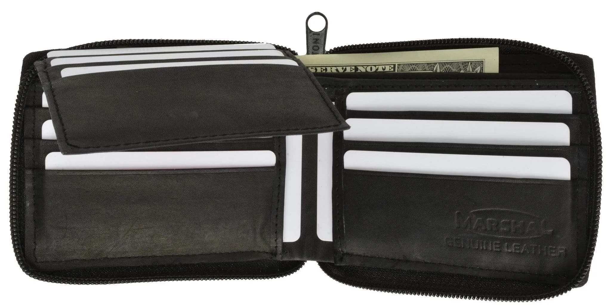 Genuine Leather Men's Zipper Zip-Around Organizer Bifold Wallet 1256 CF