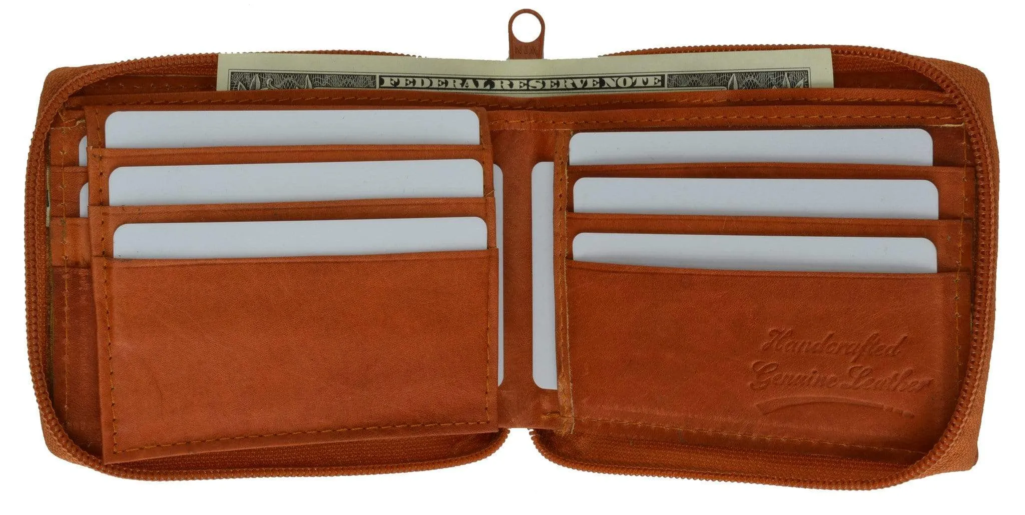 Genuine Leather Men's Zipper Zip-Around Organizer Bifold Wallet 1256 CF