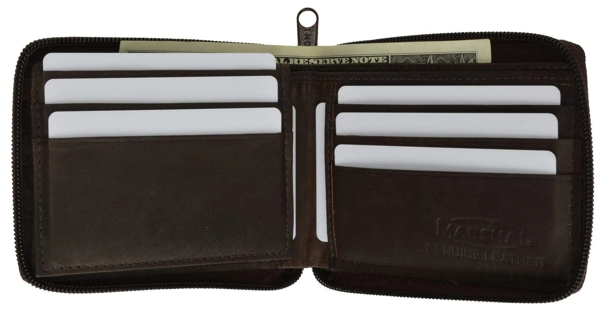 Genuine Leather Men's Zipper Zip-Around Organizer Bifold Wallet 1256 CF