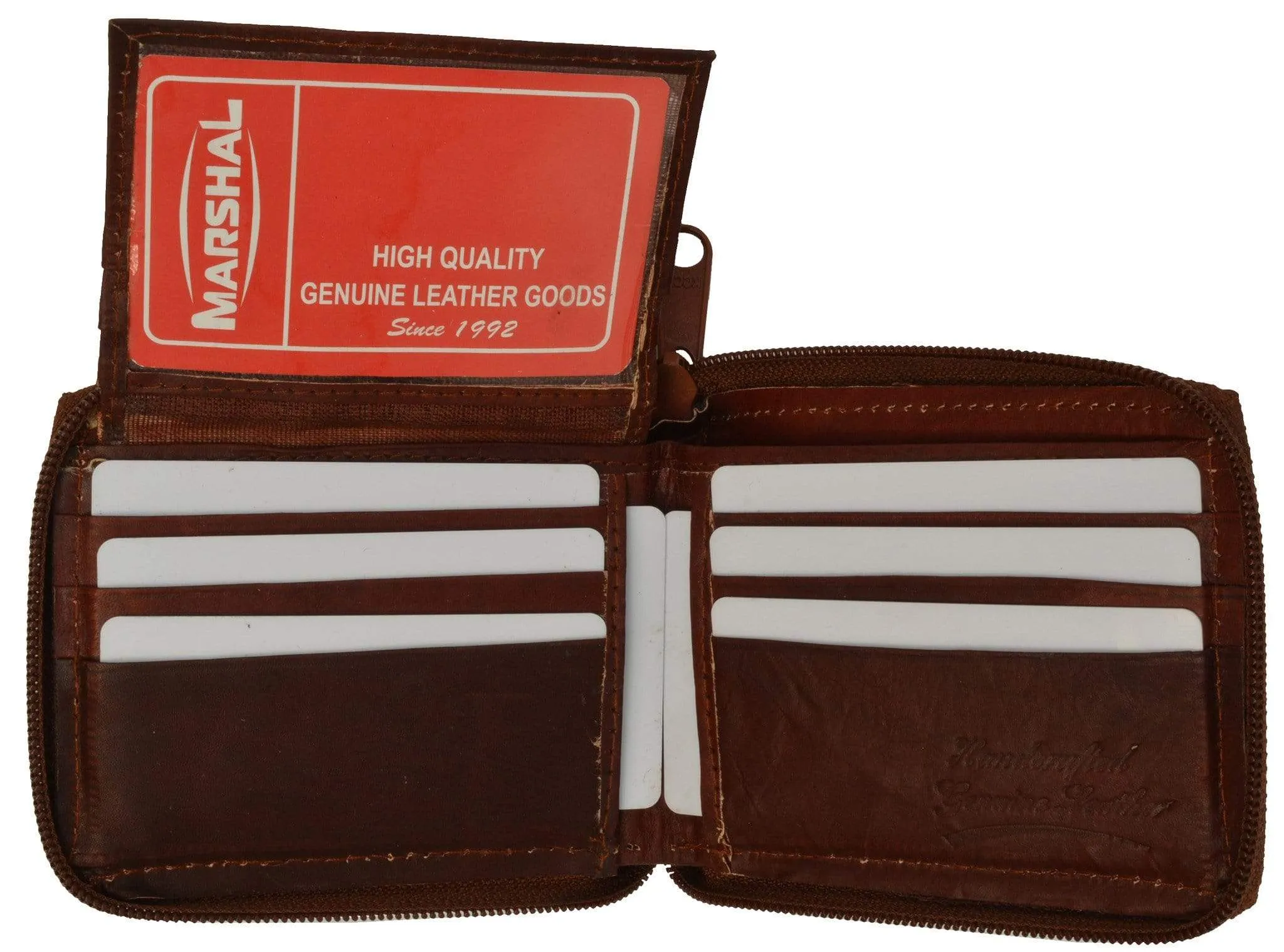 Genuine Leather Men's Zipper Zip-Around Organizer Bifold Wallet 1256 CF