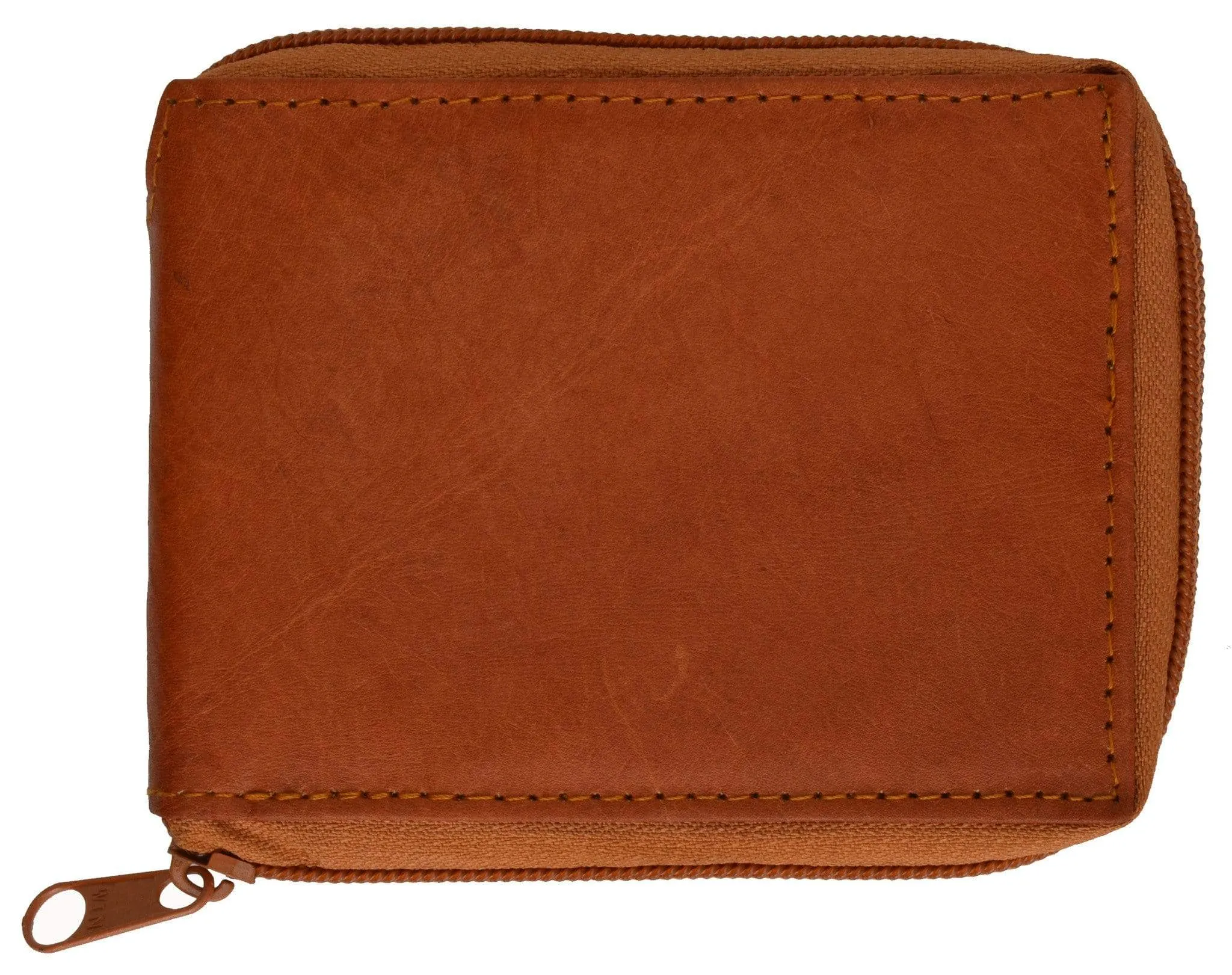 Genuine Leather Men's Zipper Zip-Around Organizer Bifold Wallet 1256 CF