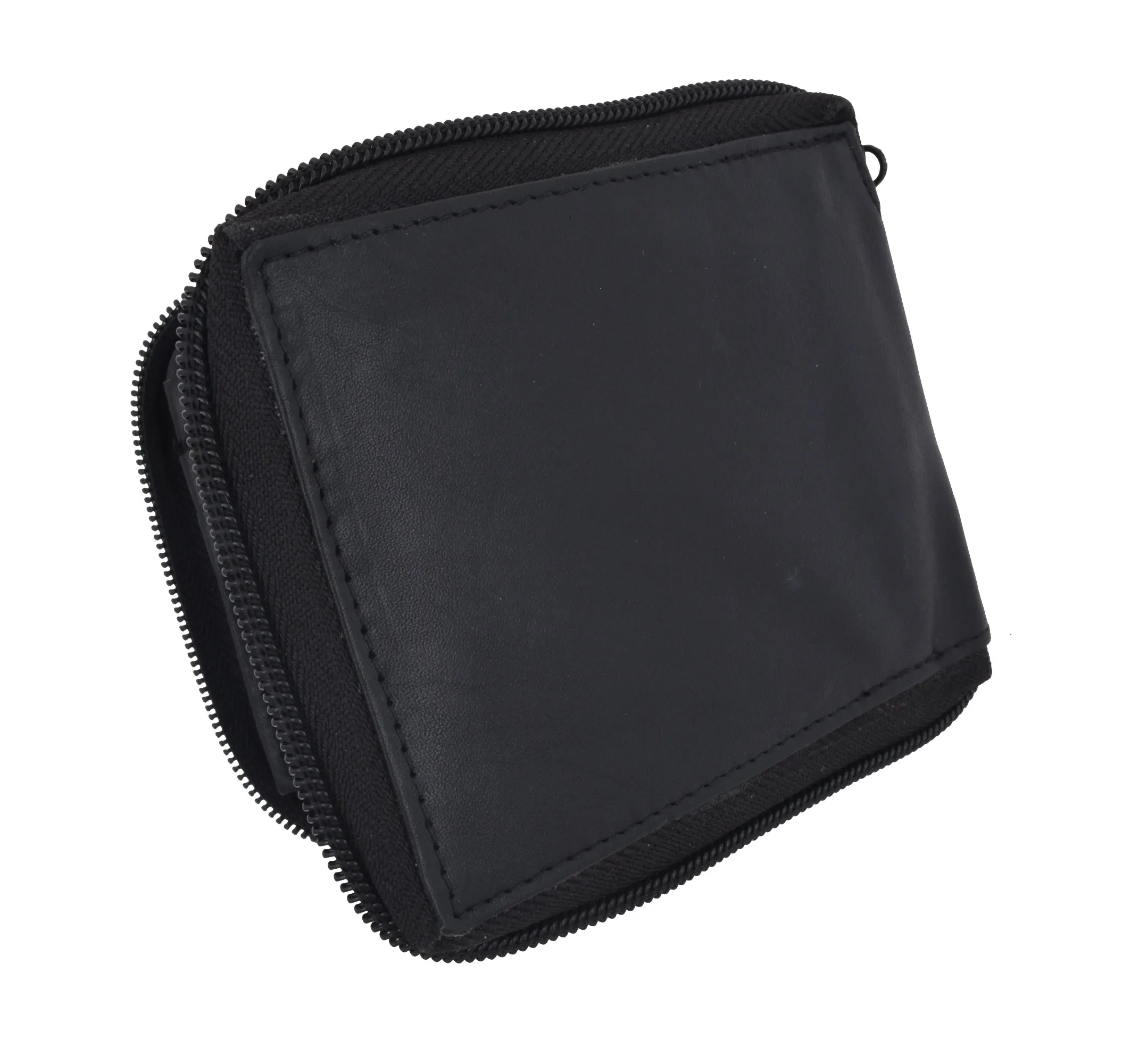 Genuine Leather Men's Zipper Zip-Around Organizer Bifold Wallet 1256 CF