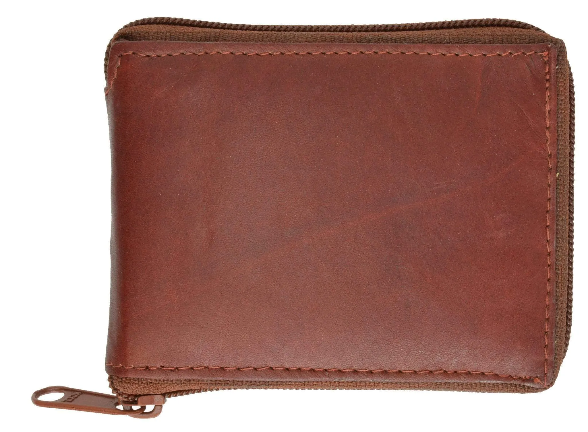 Genuine Leather Men's Zipper Zip-Around Organizer Bifold Wallet 1256 CF