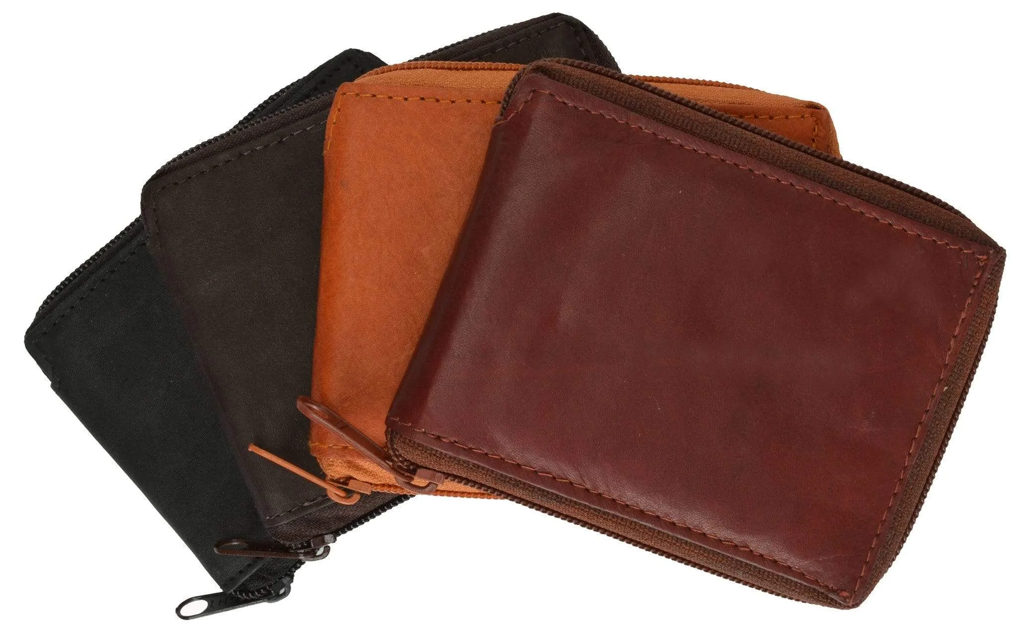 Genuine Leather Men's Zipper Zip-Around Organizer Bifold Wallet 1256 CF