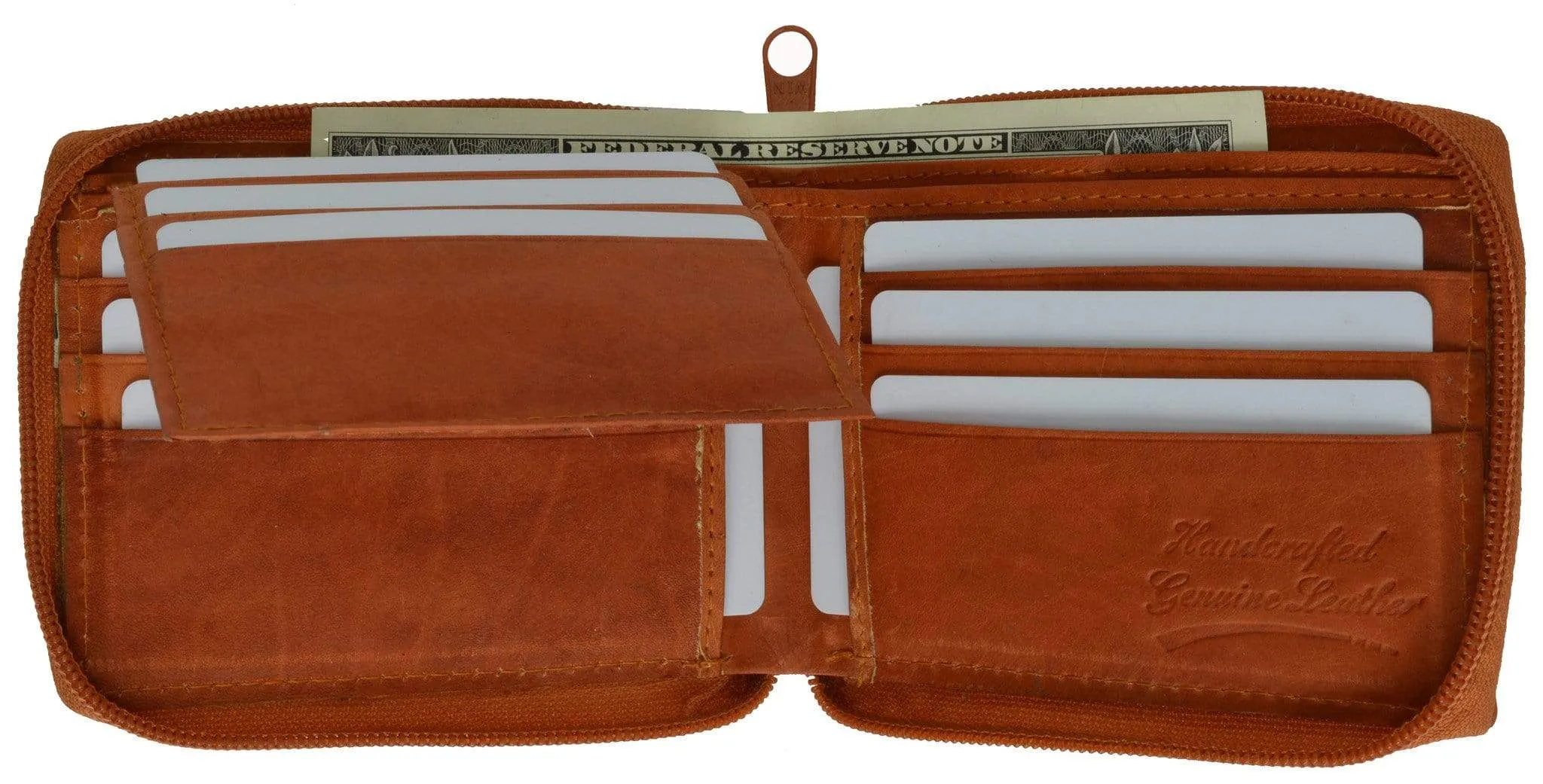 Genuine Leather Men's Zipper Zip-Around Organizer Bifold Wallet 1256 CF