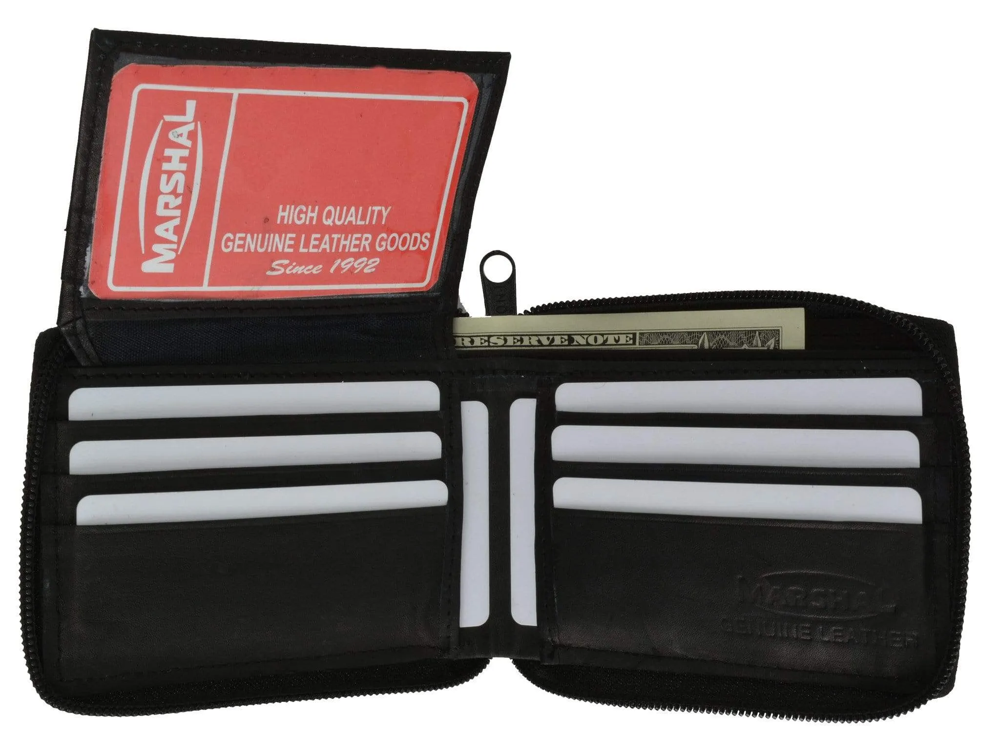 Genuine Leather Men's Zipper Zip-Around Organizer Bifold Wallet 1256 CF