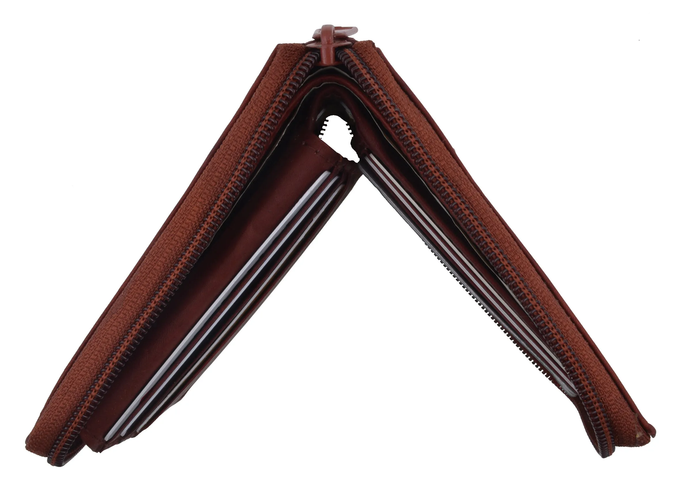 Genuine Leather Men's Zipper Zip-Around Organizer Bifold Wallet 1256 CF