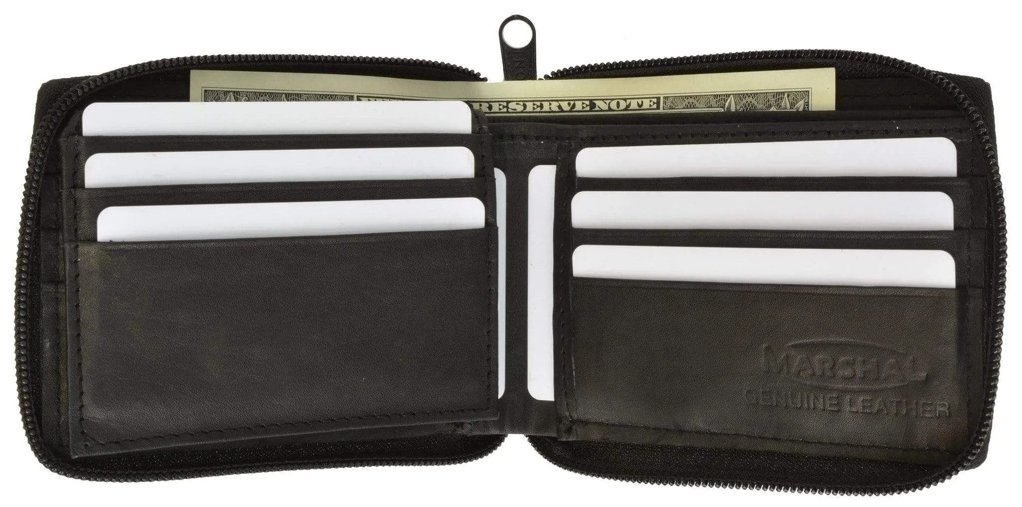Genuine Leather Men's Zipper Zip-Around Organizer Bifold Wallet 1256 CF