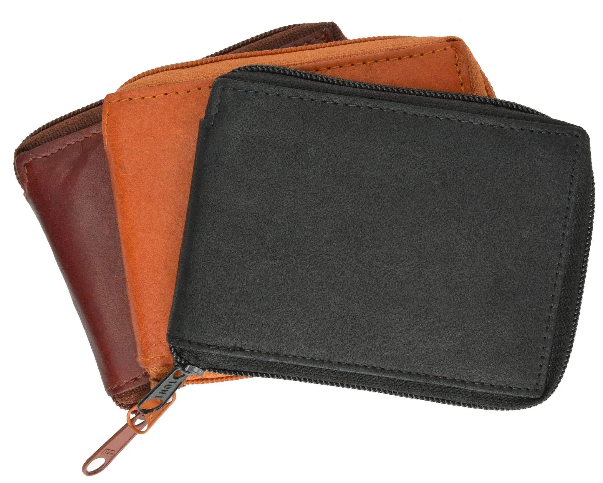 Genuine Leather Men's Zipper Zip-Around Organizer Bifold Wallet 1256 CF