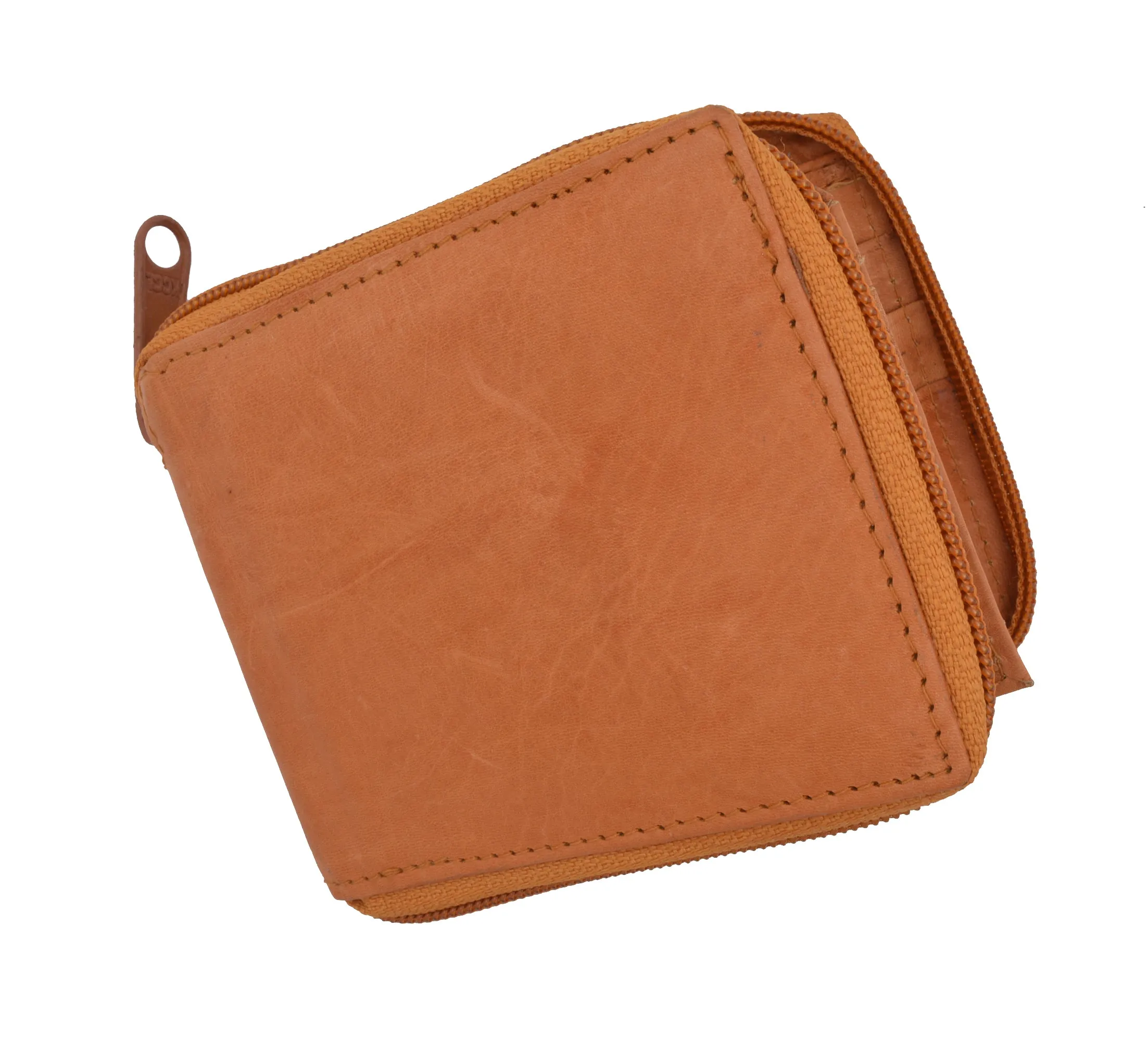 Genuine Leather Men's Zipper Zip-Around Organizer Bifold Wallet 1256 CF