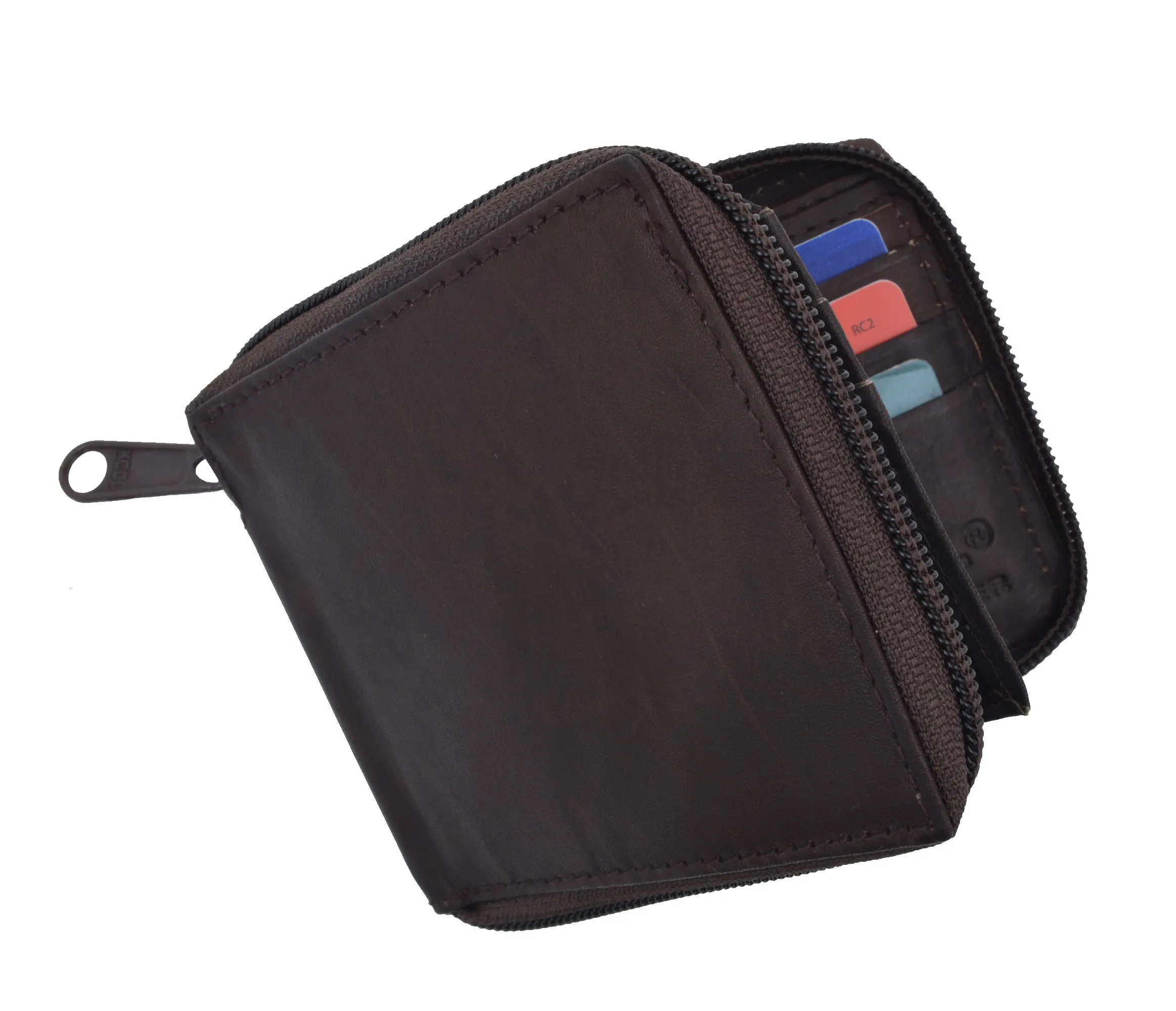 Genuine Leather Men's Zipper Zip-Around Organizer Bifold Wallet 1256 CF