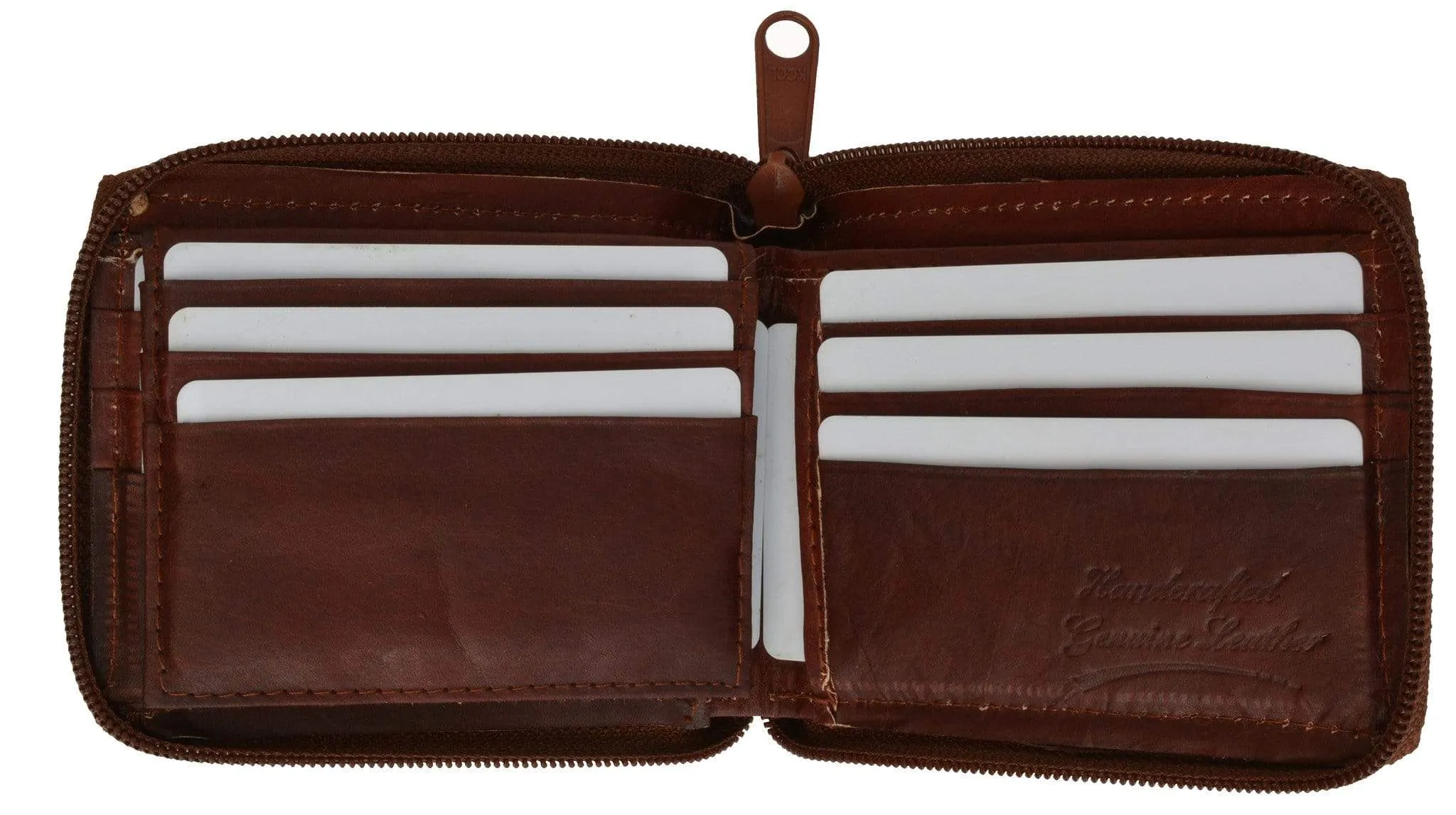 Genuine Leather Men's Zipper Zip-Around Organizer Bifold Wallet 1256 CF