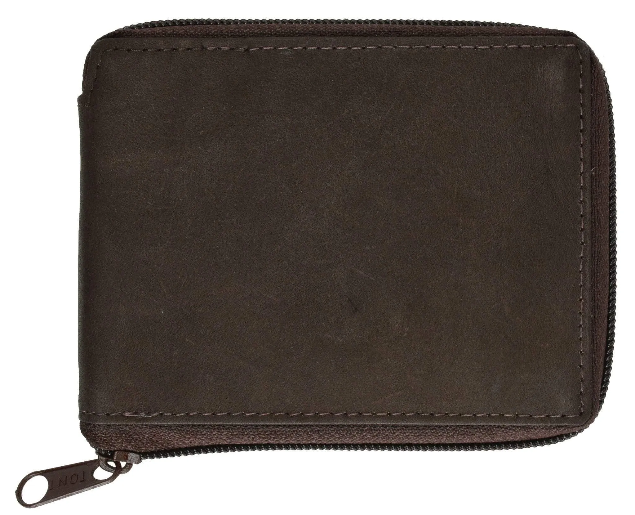 Genuine Leather Men's Zipper Zip-Around Organizer Bifold Wallet 1256 CF