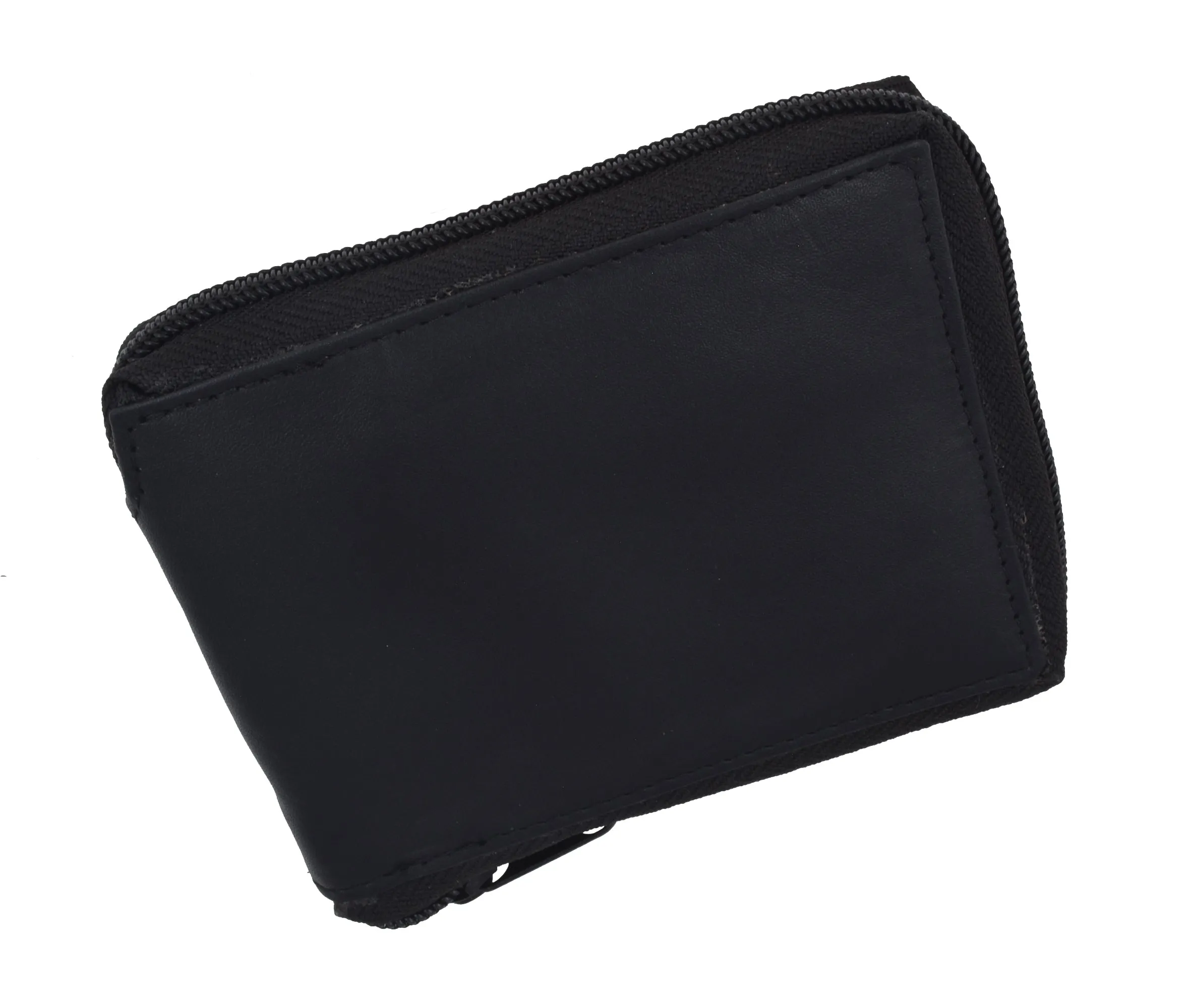 Genuine Leather Men's Zipper Zip-Around Organizer Bifold Wallet 1256 CF