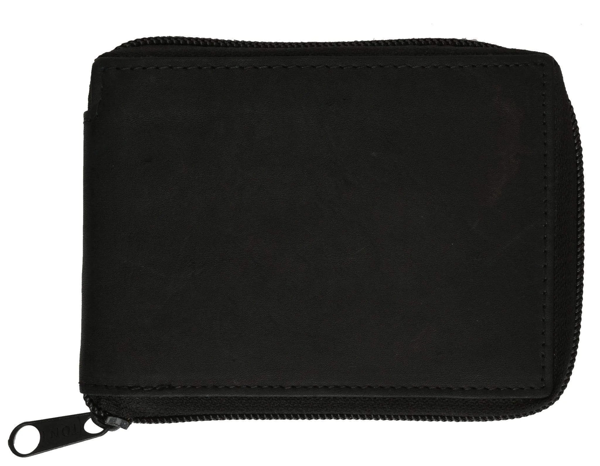 Genuine Leather Men's Zipper Zip-Around Organizer Bifold Wallet 1256 CF