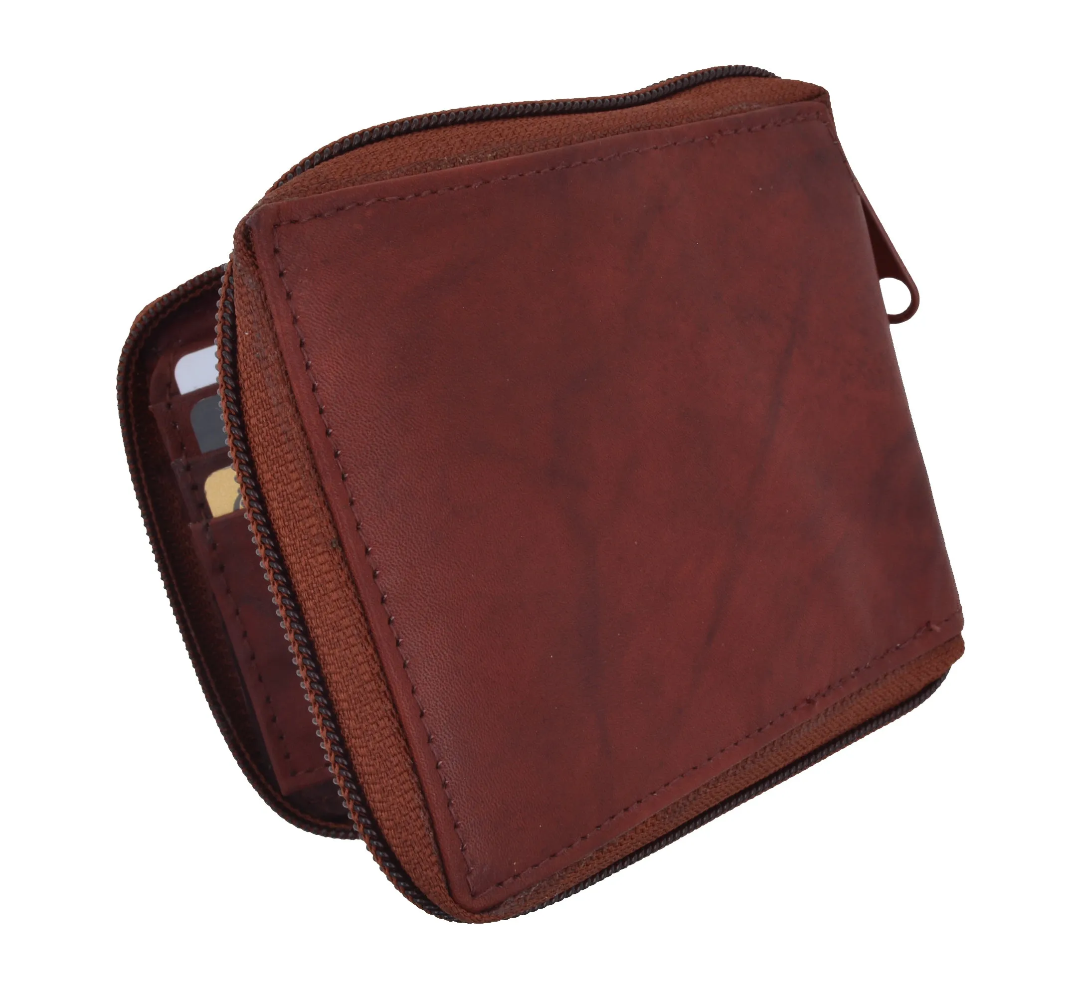 Genuine Leather Men's Zipper Zip-Around Organizer Bifold Wallet 1256 CF
