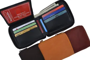 Genuine Leather Men's Zipper Zip-Around Organizer Bifold Wallet 1256 CF