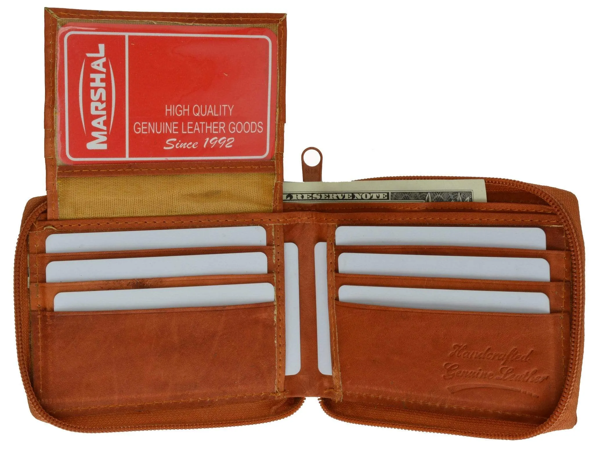 Genuine Leather Men's Zipper Zip-Around Organizer Bifold Wallet 1256 CF