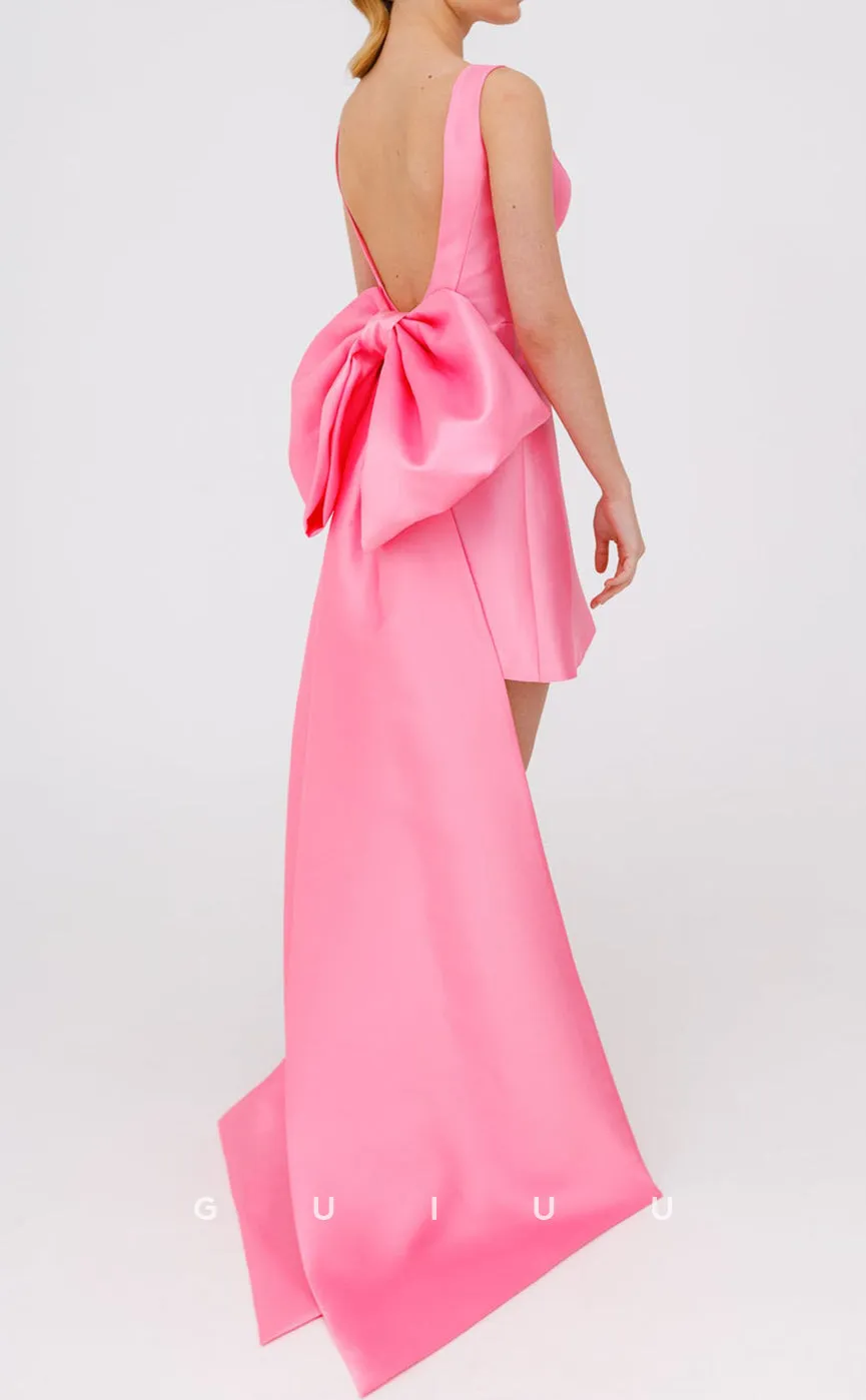 GH749 - Simple & Casual A-Line V-Neck Satin Short Homecoming Dresses With Bow