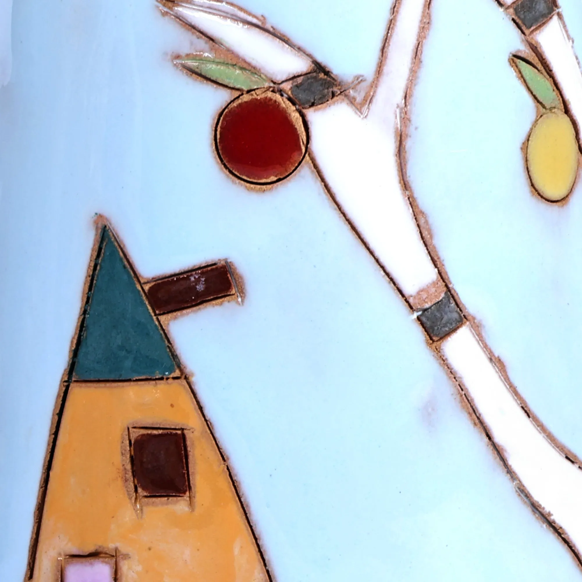 Glazed Ceramic Vase with Pomegranate Tree Motif in Sky Blue - Pomegranate Tree in Blue | NOVICA