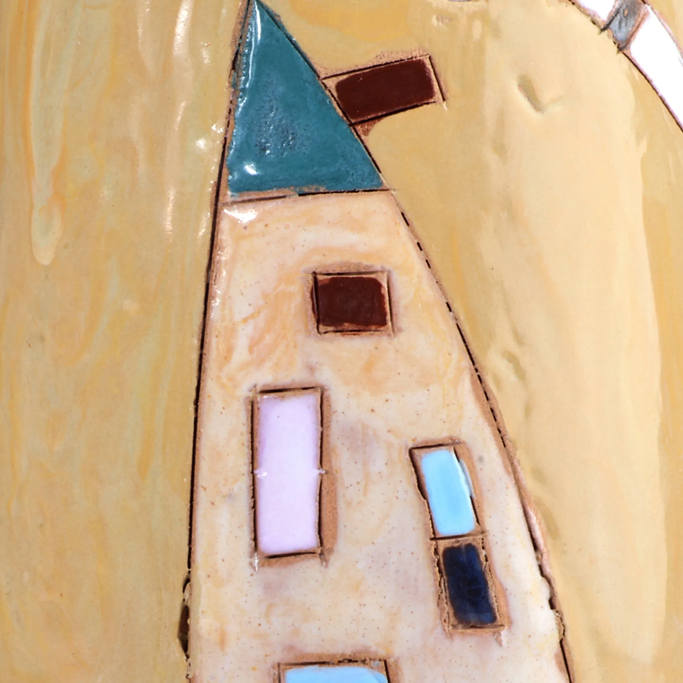 Glazed Ceramic Vase with Pomegranate Tree Motif in Yellow - Pomegranate Tree in Honey | NOVICA