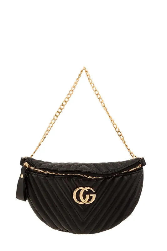 Gold Accent Chevron Quilted Fanny Pack-3 colors