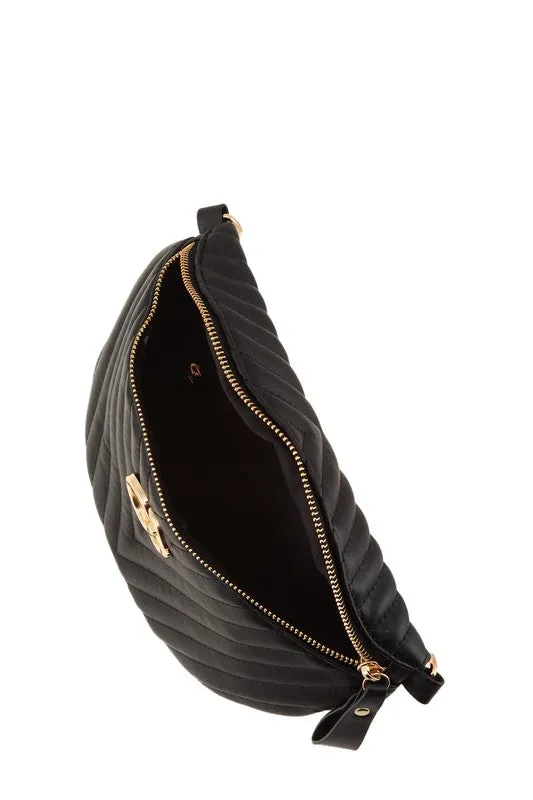 Gold Accent Chevron Quilted Fanny Pack-3 colors