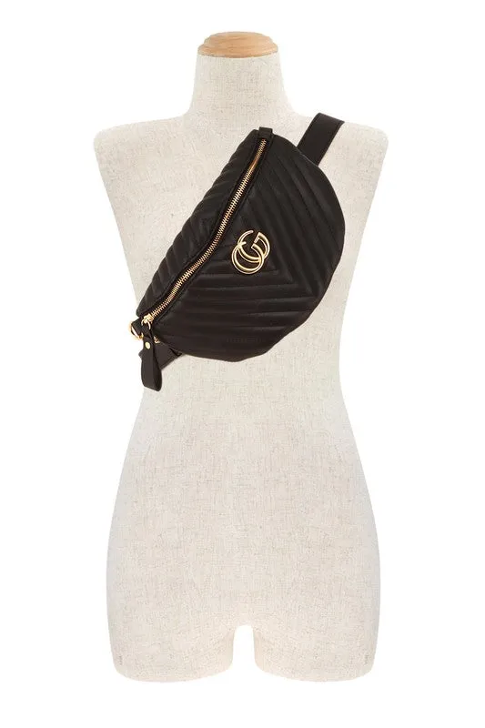 Gold Accent Chevron Quilted Fanny Pack-3 colors