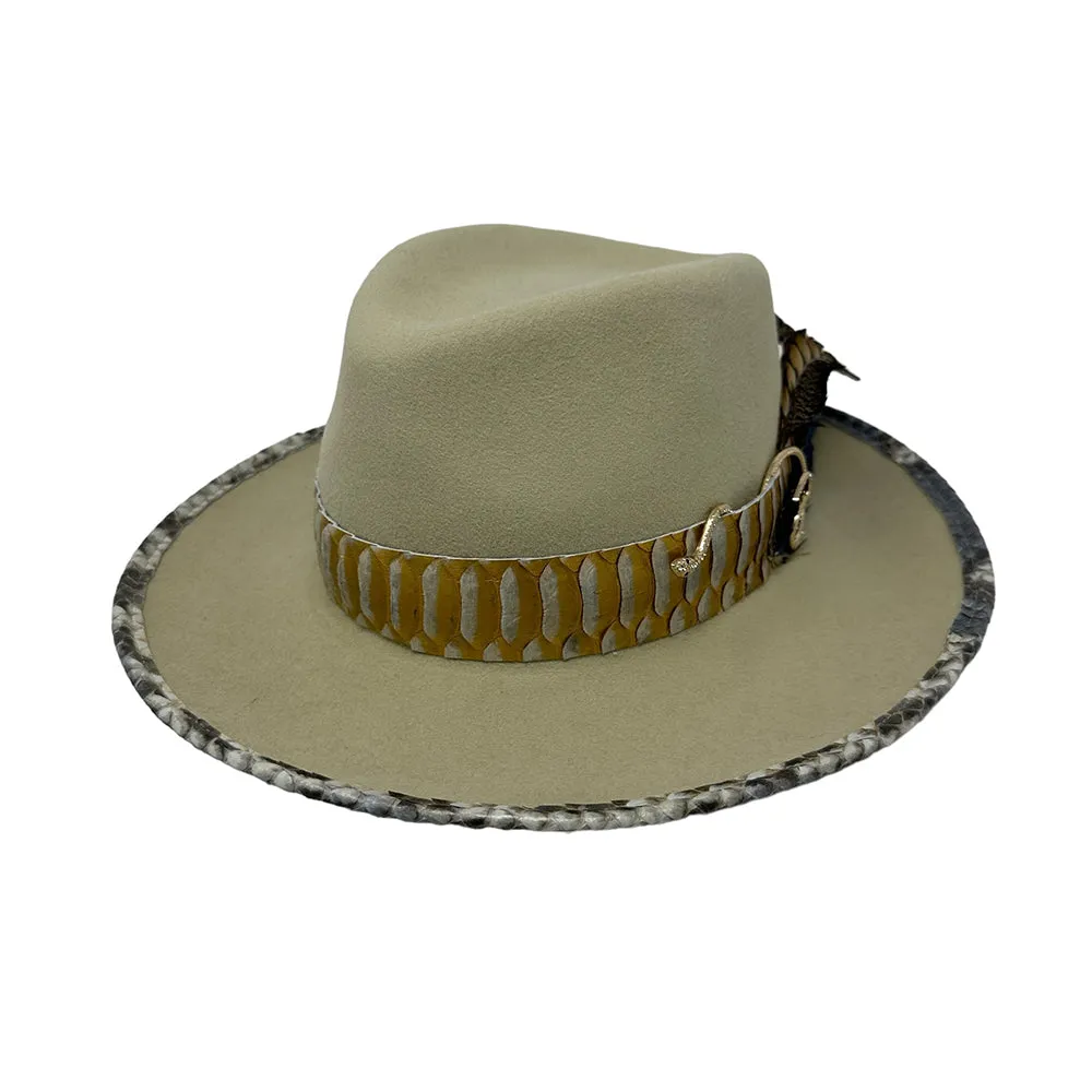 Gold Silver Belly Fedora with Snake Brim Biter