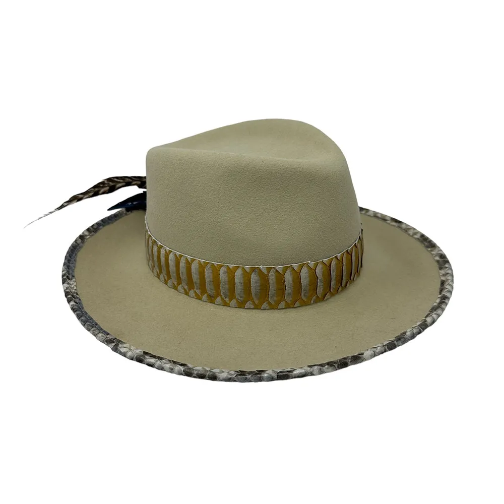 Gold Silver Belly Fedora with Snake Brim Biter