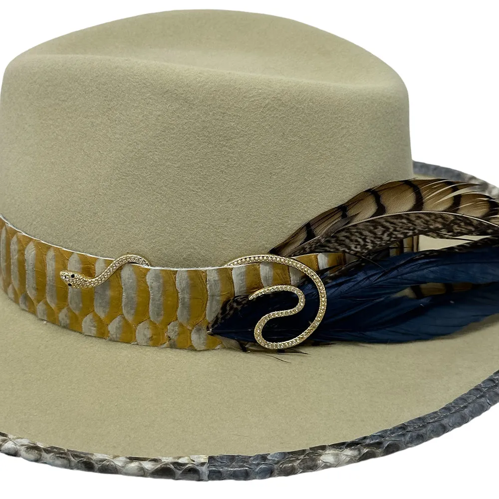 Gold Silver Belly Fedora with Snake Brim Biter