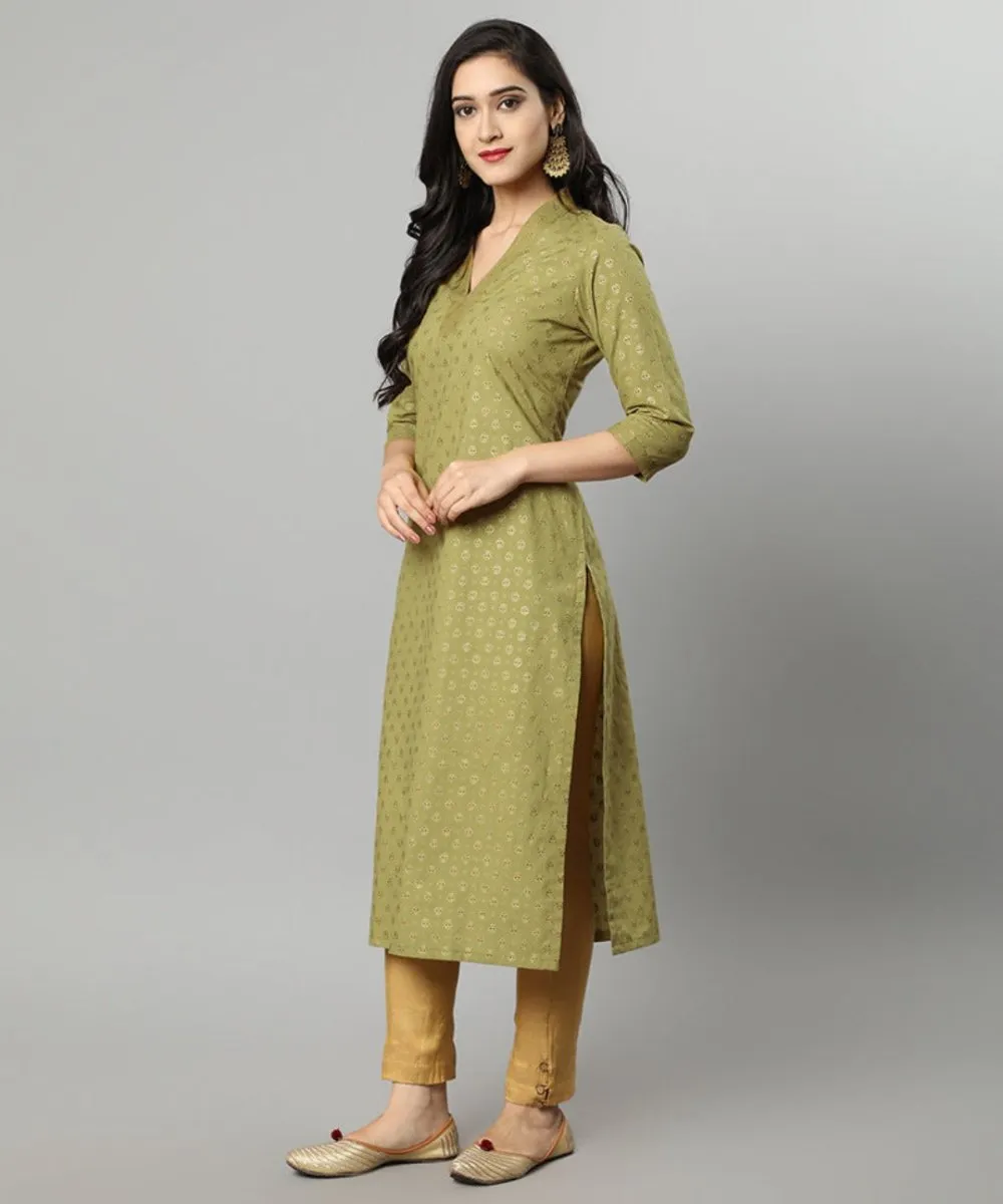 Green Buti Cotton Long Kurta