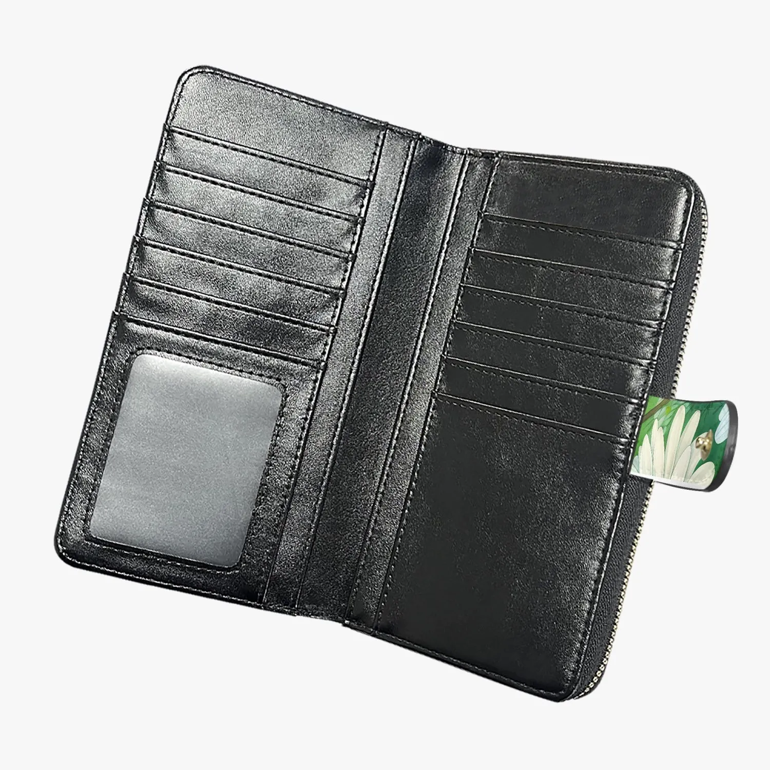 Green with White flowers | Long Leather Wallet