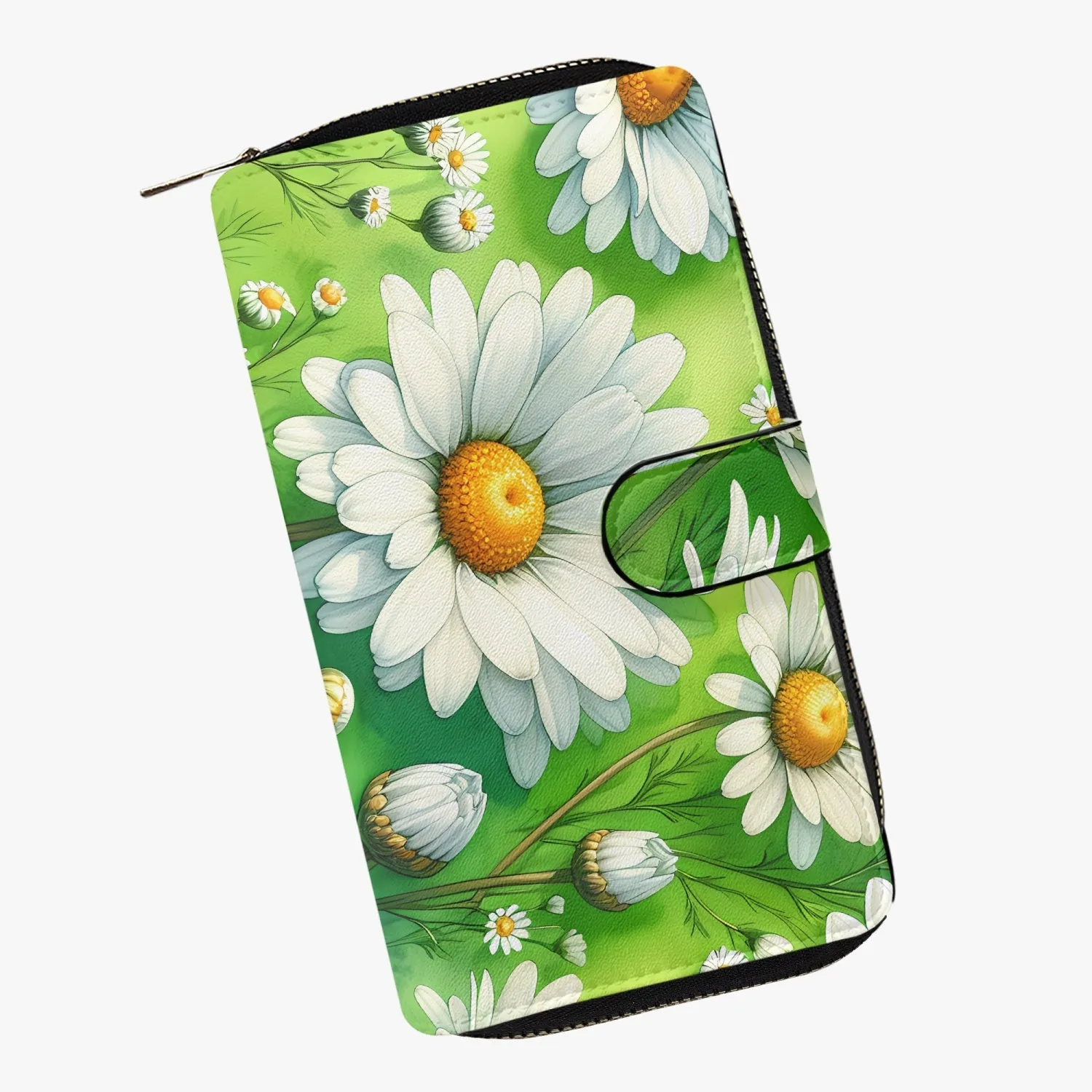 Green with White flowers | Long Leather Wallet