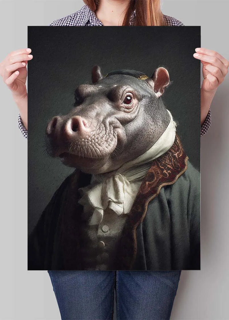 Hippo Animal Portrait Print