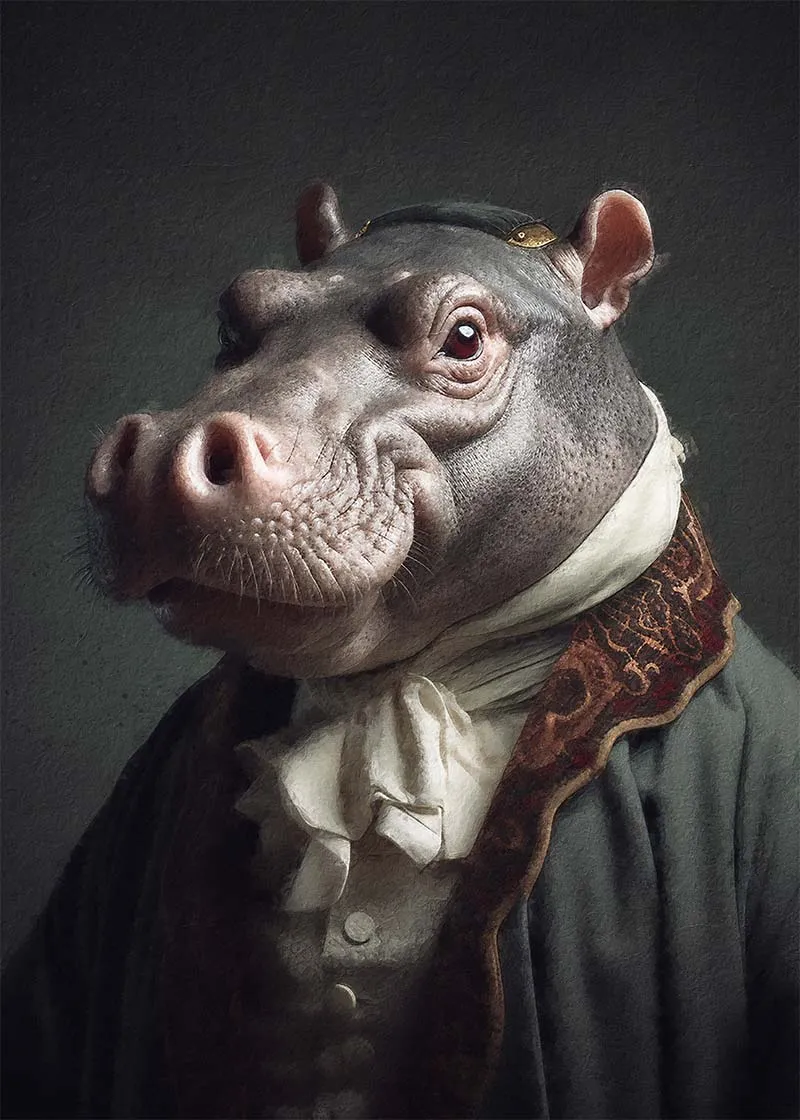 Hippo Animal Portrait Print