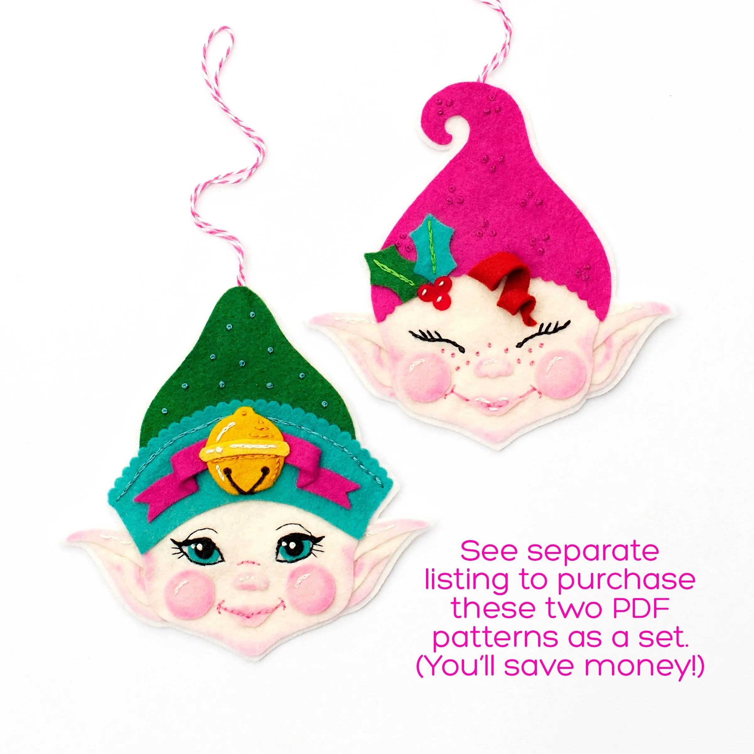 Holly and Jingle Set of TWO Wool Felt Ornament PDF Patterns