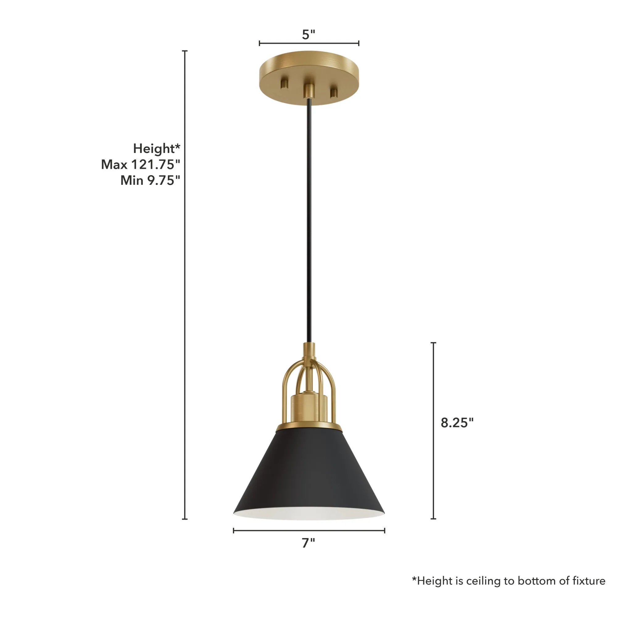 Hunter Carrington Isle Flat Matte Black and Luxe Gold 1 Light Mini Pendant Ceiling Light Fixture - Jasmine Roth Collection