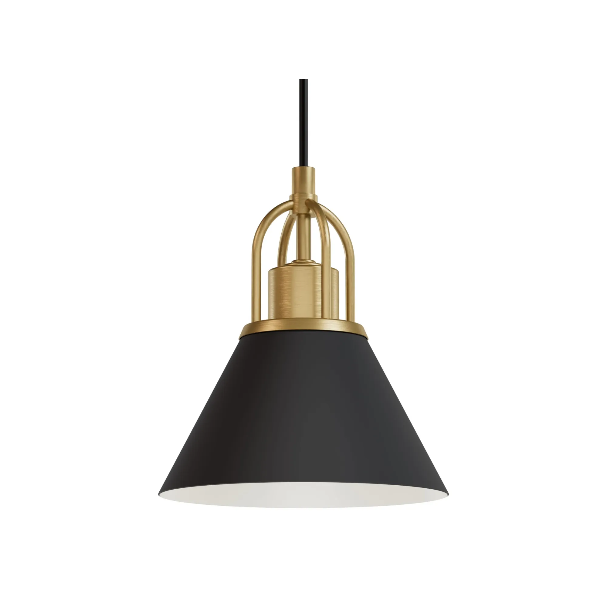 Hunter Carrington Isle Flat Matte Black and Luxe Gold 1 Light Mini Pendant Ceiling Light Fixture - Jasmine Roth Collection