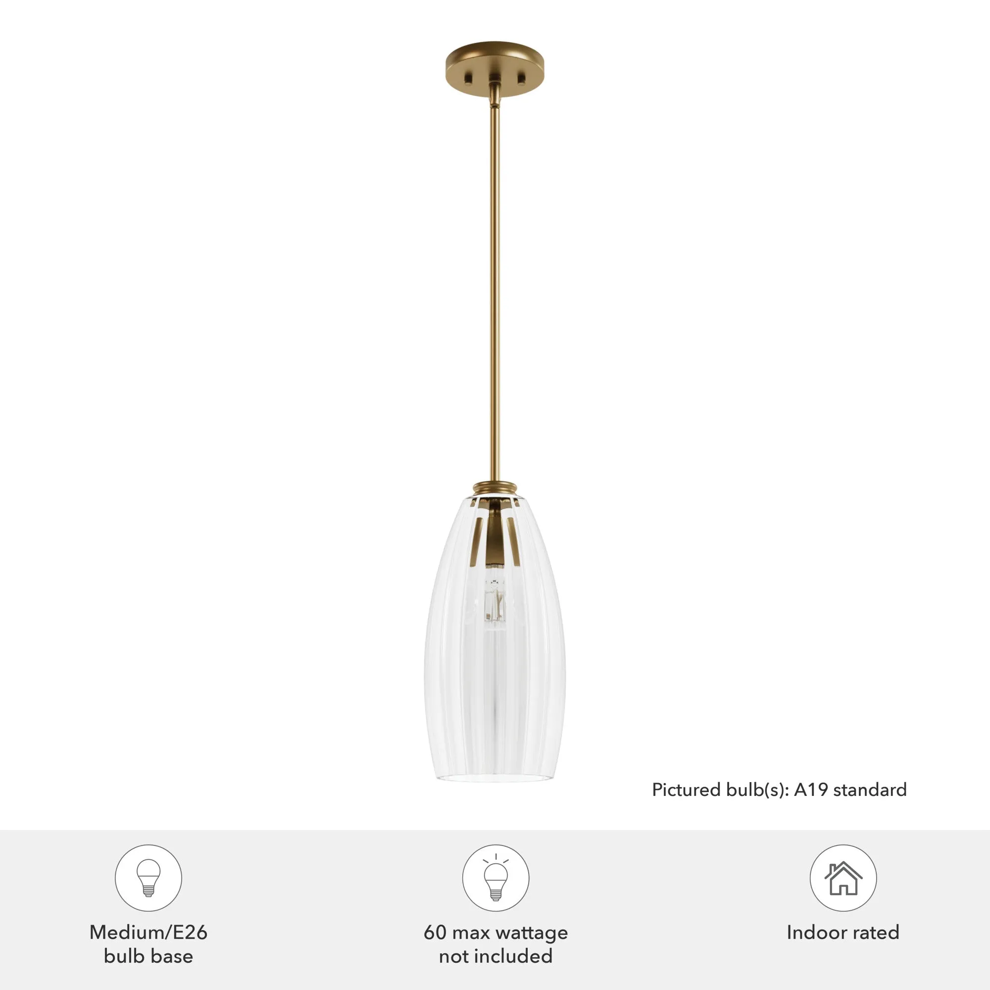 Hunter Rossmoor Luxe Gold with Clear Glass 1 Light Pendant Ceiling Light Fixture - Jasmine Roth Collection