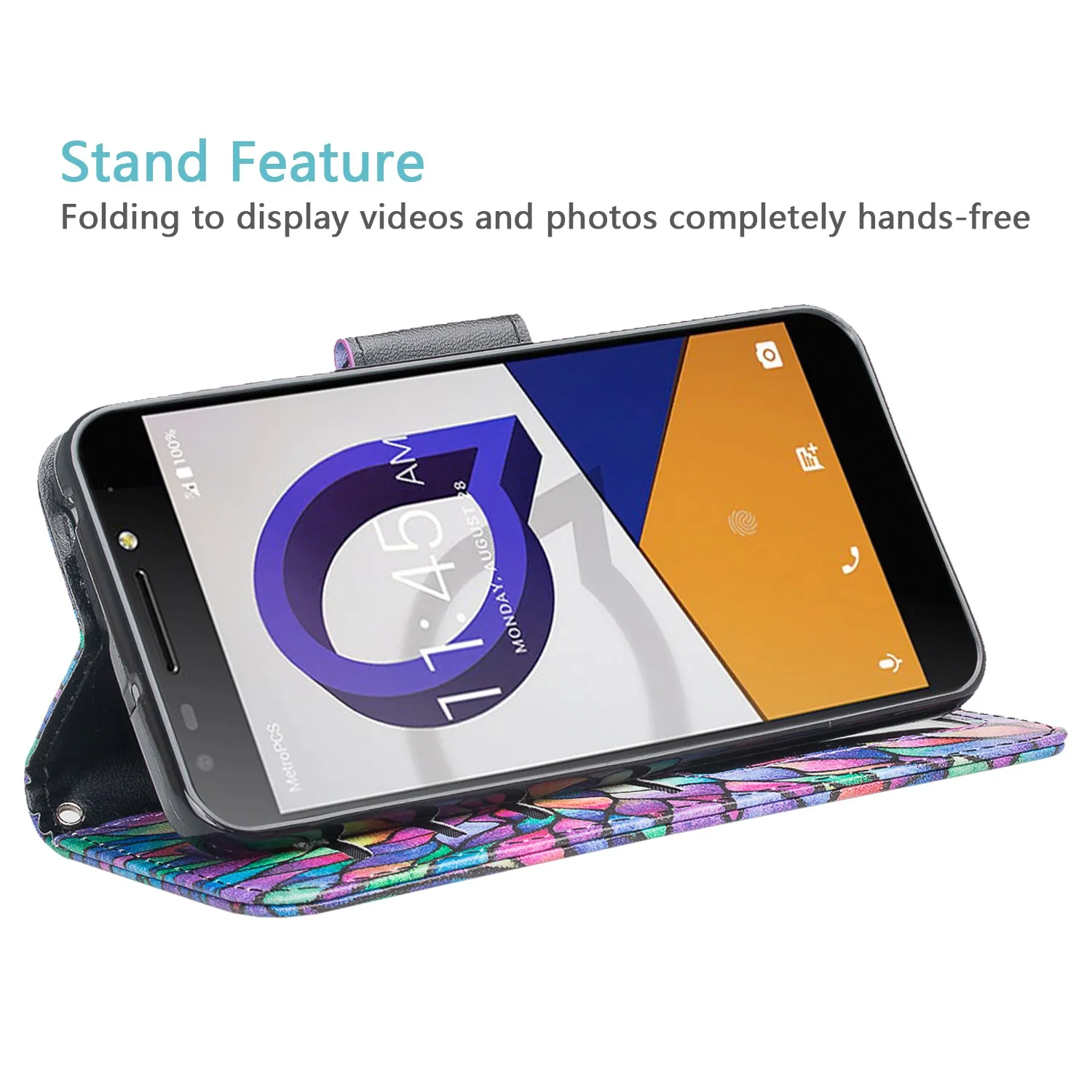 Jitterbug Smart 2 Case, Magnetic Flip Fold Kickstand Leather Wallet Cover with ID & Credit Card Slots - Rainbow Flower